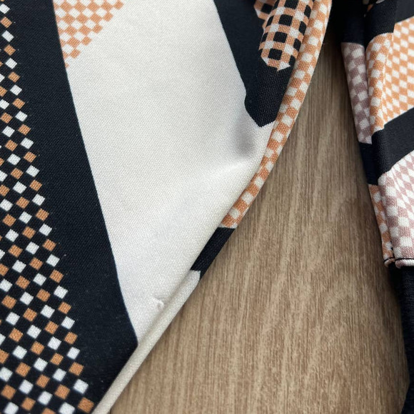 Fire Los Angeles Small Black/Tan/White Abstract A-Line Midi Long Sleeve Dress - Picture 5 of 10